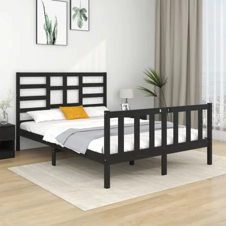 Estructura de cama de madera maciza negra 140x190 cm de vidaXL, Camas y somieres - Ref: Foro24-3105909, Precio: 175,67 €, Des...