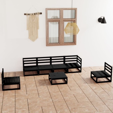 Juego de muebles de jardín 7 piezas negro madera maciza de pino en Conjuntos de jardín | Comprar online en Foru.es