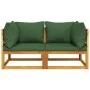Modulare Ecksofas, 2 Einheiten, Akazienholz mit grünen Kissen von vidaXL, Modulare Sofas für den Außenbereich - Ref: Foro24-3...