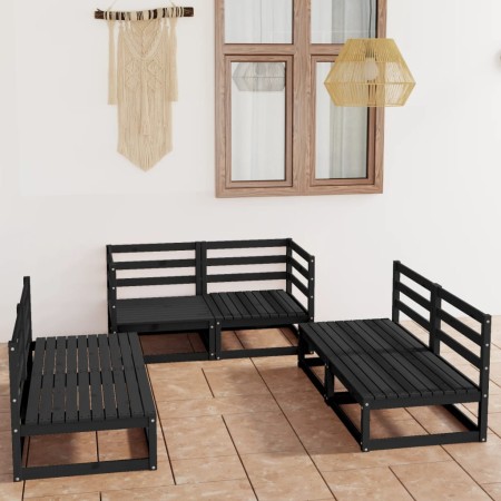 Juego de muebles de jardín 6 piezas negro madera maciza de pino en Conjuntos de jardín | Comprar online en Foru.es