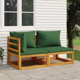 2-teilige Gartensofas mit Kissen aus massivem Akazienholz von vidaXL, Modulare Sofas für den Außenbereich - Ref: Foro24-36001...