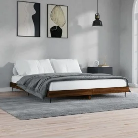 Oak brown engineered wood bed frame 150x200 cm by vidaXL, Beds and slatted bases - Ref: Foro24-832244, Price: 127,09 €, Disco...