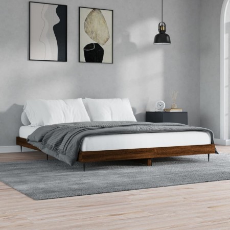 Estructura de cama madera de ingeniería marrón roble 150x200 cm de vidaXL, Camas y somieres - Ref: Foro24-832244, Precio: 129...