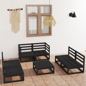 Juego de muebles de jardín 7 piezas negro madera maciza de pino en Conjuntos de jardín | Comprar online en Foru.es