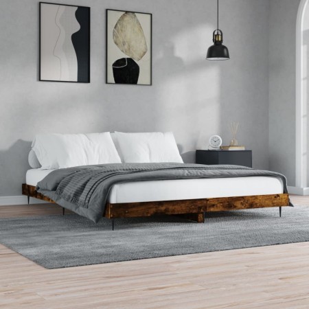 Estructura de cama madera de ingeniería roble ahumado 120x200cm de vidaXL, Camas y somieres - Ref: Foro24-832258, Precio: 90,...