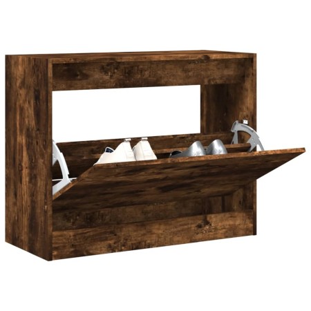 Zapatero de madera de ingeniería roble ahumado 80x34x63 cm en Zapateros y organizadores de calzado | Comprar online en Foru.es