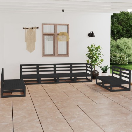 Juego de muebles de jardín 8 piezas negro madera maciza de pino en Conjuntos de jardín | Comprar online en Foru.es