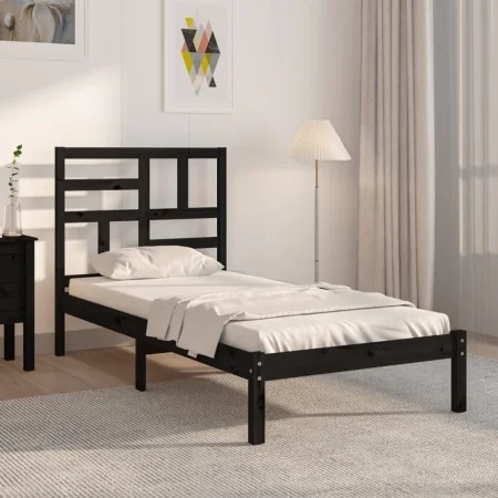 Estructura de cama madera maciza negro 100x200 cm de vidaXL, Camas y somieres - Ref: Foro24-3105944, Precio: 126,14 €, Descue...