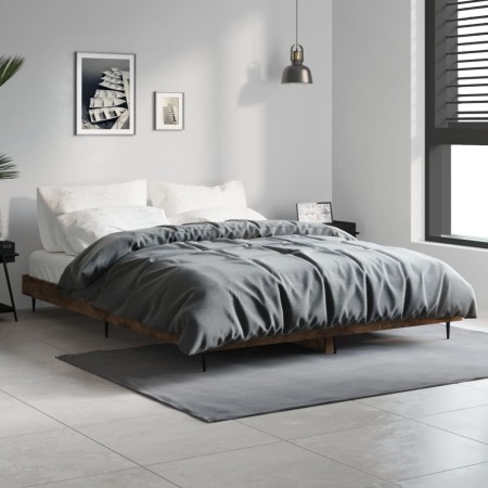 Estructura de cama madera de ingeniería roble ahumado 140x190cm de vidaXL, Camas y somieres - Ref: Foro24-832282, Precio: 108...