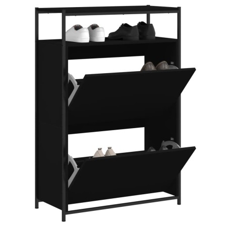 Zapatero de madera de ingeniería negro 75x34x112 cm en Zapateros y organizadores de calzado | Comprar online en Foru.es