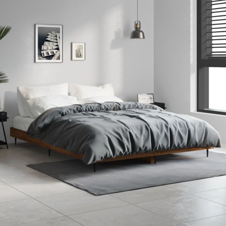 Estructura de cama madera de ingeniería marrón roble 140x190 cm de vidaXL, Camas y somieres - Ref: Foro24-832284, Precio: 129...