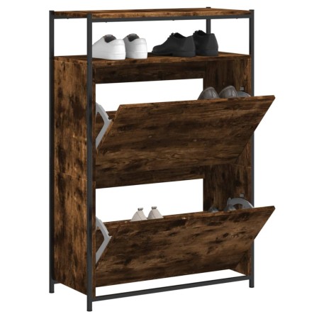 Zapatero de madera contrachapada roble ahumado 75x34x112 cm en Zapateros y organizadores de calzado | Comprar online en Foru.es