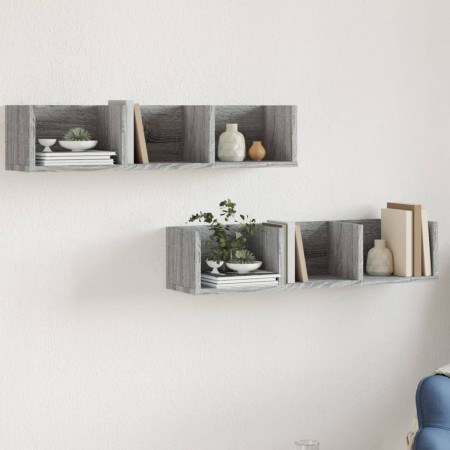 Muebles pared 2 uds madera ingeniería gris Sonoma 75x18x16,5 cm en Estanterías | Comprar online en Foru.es