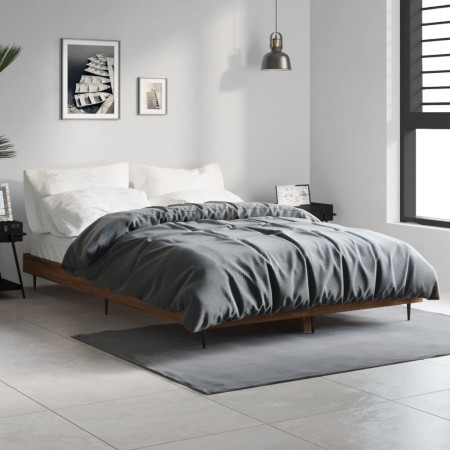 Estructura de cama madera de ingeniería marrón roble 120x190 cm de vidaXL, Camas y somieres - Ref: Foro24-832300, Precio: 117...