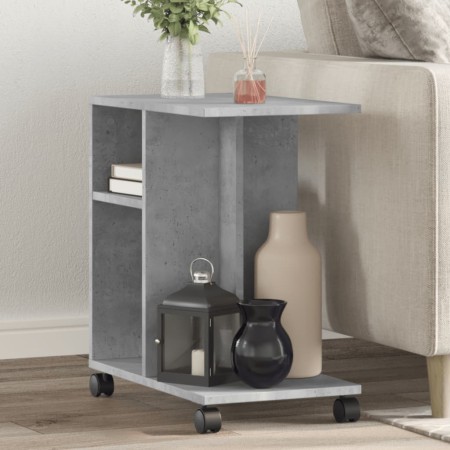 Mesa auxiliar ruedas madera ingeniería gris hormigón 50x30x55cm en Mesas auxiliares | Comprar online en Foru.es