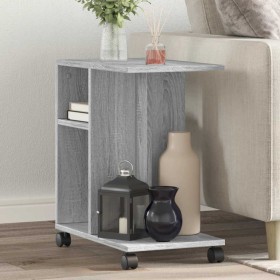 Mesa auxiliar ruedas madera ingeniería gris Sonoma 50x30x55 cm en Mesas auxiliares | Comprar online en Foru.es