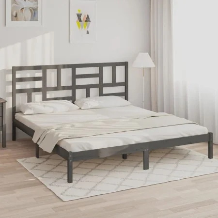 Estructura de cama de madera maciza de pino gris 200x200 cm de vidaXL, Camas y somieres - Ref: Foro24-3105972, Precio: 161,37...