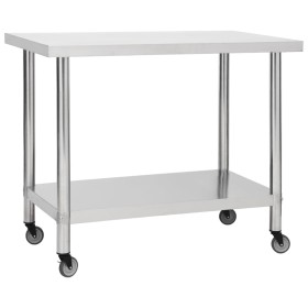 Mesa de trabajo para cocina con ruedas acero inox 100x60x85 cm de vidaXL, Restauración - Ref: Foro24-51639, Precio: 141,46 €,...