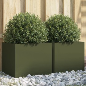 Jardineras 2 unidades acero verde oliva 32x30x29 cm en Macetas y jardineras | Comprar online en Foru.es