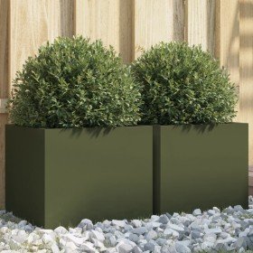 Jardineras 2 unidades acero verde oliva 32x30x29 cm en Macetas y jardineras | Comprar online en Foru.es