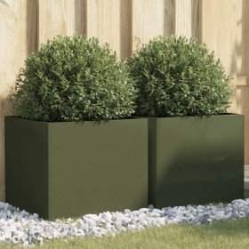 Jardineras 2 unidades acero verde oliva 42x40x39 cm en Macetas y jardineras | Comprar online en Foru.es