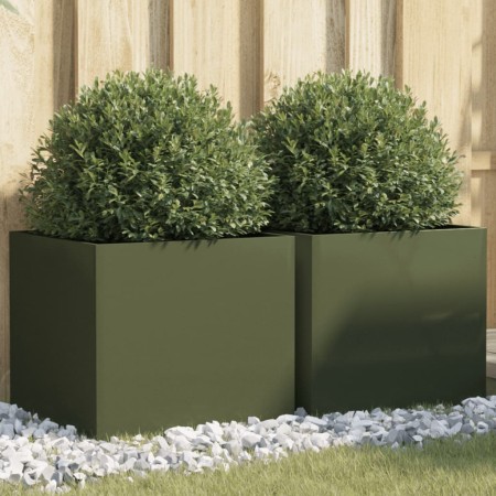 Jardineras 2 unidades acero verde oliva 42x40x39 cm en Macetas y jardineras | Comprar online en Foru.es