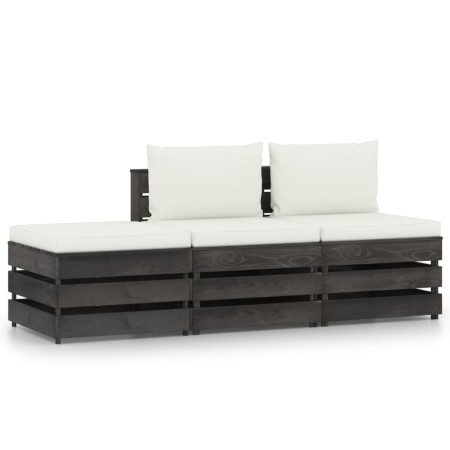 Muebles de jardín 3 piezas con cojines madera impregnada gris de vidaXL, Conjuntos de jardín - Ref: Foro24-3068182, Precio: 2...