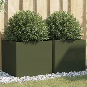 Jardineras 2 unidades acero verde oliva 49x47x46 cm en Macetas y jardineras | Comprar online en Foru.es