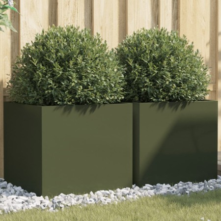 Jardineras 2 unidades acero verde oliva 49x47x46 cm en Macetas y jardineras | Comprar online en Foru.es