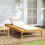 Tumbona con cojín blanco crema y almohada madera maciza acacia de vidaXL, Tumbonas - Ref: Foro24-362155, Precio: 219,14 €, De...