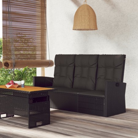 Banco jardín reclinable y cojines ratán sintético negro 173 cm de vidaXL, Bancos de jardín - Ref: Foro24-362183, Precio: 232,...