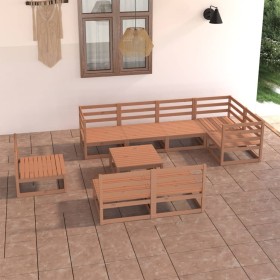 Muebles de jardín 9 piezas marrón miel madera maciza de pino en Conjuntos de jardín | Comprar online en Foru.es