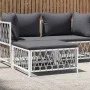 Taburete de jardín con cojín tela tejida blanco de vidaXL, Sofás modulares de exterior - Ref: Foro24-364140, Precio: 32,84 €,...