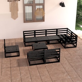 Juego de muebles de jardín 9 piezas negro madera maciza de pino en Conjuntos de jardín | Comprar online en Foru.es