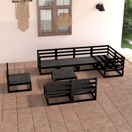 Juego de muebles de jardín 9 piezas negro madera maciza de pino en Conjuntos de jardín | Comprar online en Foru.es