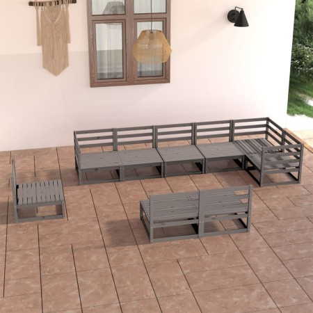 Juego de muebles de jardín 9 piezas gris madera maciza de pino en Conjuntos de jardín | Comprar online en Foru.es