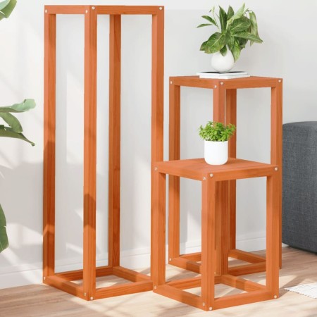 Soportes para plantas 3 piezas madera maciza pino marrón cera en Soportes para macetas | Comprar online en Foru.es