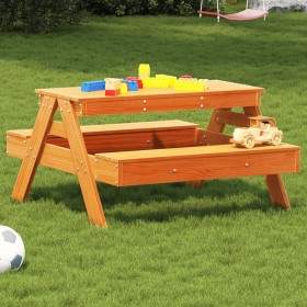 Mesa de pícnic para niños madera pino marrón cera 88x97x52 cm en Mesas de jardín | Comprar online en Foru.es
