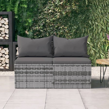 Sofás centrales jardín con cojines 2 uds ratán sintético gris de vidaXL, Sofás de exterior - Ref: Foro24-362333, Precio: 119,...