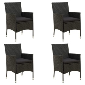 Sillas de jardín 4 unidades con cojines ratán sintético negro de vidaXL, Sillas de jardín - Ref: Foro24-316689, Precio: 300,6...