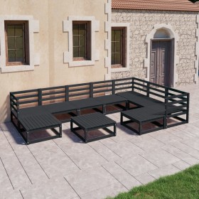 Juego de muebles de jardín 10 pzas y cojines negro madera pino en Conjuntos de jardín | Comprar online en Foru.es