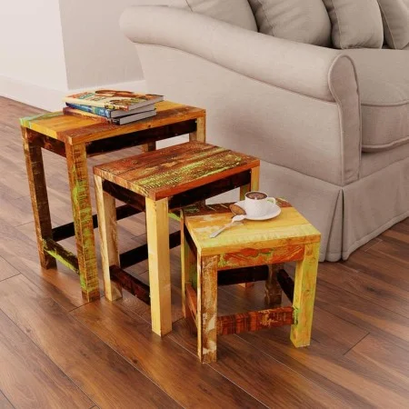 Juego de mesas apilables vintage 3 piezas madera reciclada de vidaXL, Mesas auxiliares - Ref: Foro24-241093, Precio: 150,90 €...