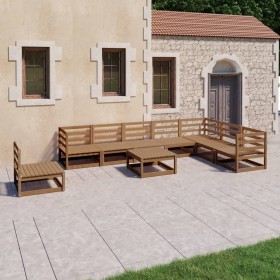 Muebles de jardín 9 piezas marrón miel madera maciza de pino en Conjuntos de jardín | Comprar online en Foru.es