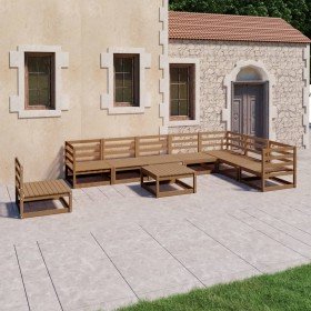 Muebles de jardín 9 piezas marrón miel madera maciza de pino en Conjuntos de jardín | Comprar online en Foru.es