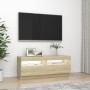 Mueble de TV con luces LED roble Sonoma 100x35x40 cm de vidaXL, Muebles TV - Ref: Foro24-804457, Precio: 75,03 €, Descuento: %