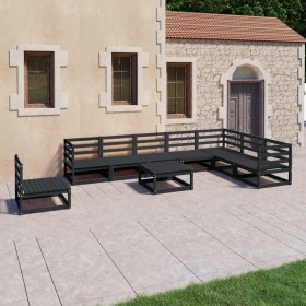 Juego de muebles de jardín 9 piezas negro madera maciza de pino en Conjuntos de jardín | Comprar online en Foru.es