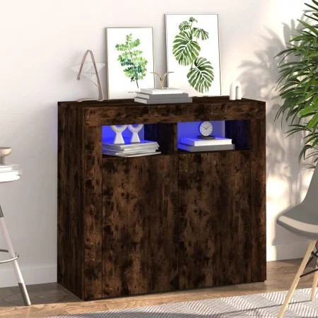 Aparador con luces LED roble ahumado 80x35x75 cm de vidaXL, Aparadores - Ref: Foro24-815729, Precio: 59,11 €, Descuento: %