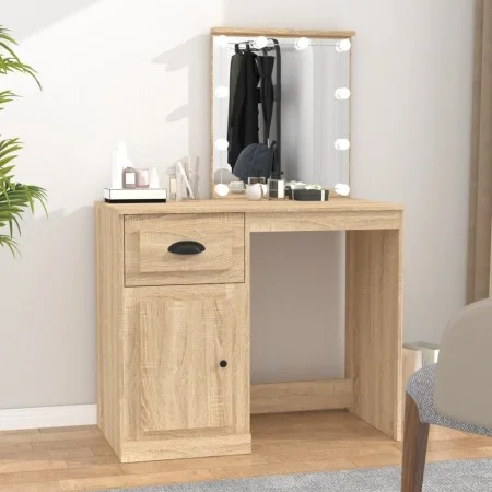 Tocador con LED madera contrachapada roble Sonoma 90x50x132,5cm de vidaXL, Tocadores para dormitorios - Ref: Foro24-816771, P...
