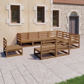 Muebles de jardín 9 pzas y cojines marrón miel madera pino en Conjuntos de jardín | Comprar online en Foru.es