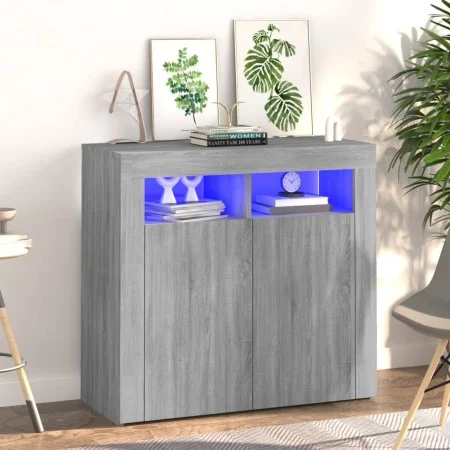 Aparador con luces LED gris Sonoma 80x35x75 cm de vidaXL, Aparadores - Ref: Foro24-815730, Precio: 73,97 €, Descuento: %